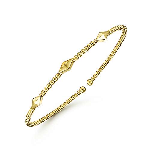 14K Yellow Gold Bujukan Bead Cuff Bracelet with Pyramid Stations