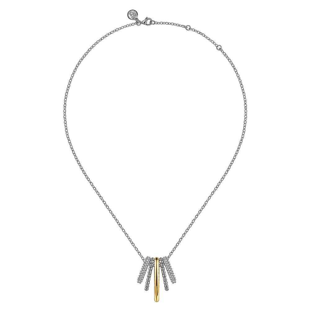 STERLING SILVER AND 14K YELLOW GOLD BUJUKAN AND WHITE SAPPHIRE MULTIPLE ROW PENDANT NECKLACE