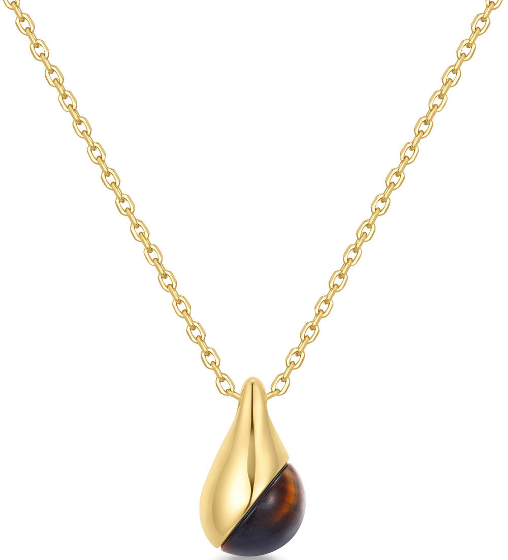 GOLD TIGER EYE DROPLET PENDANT NECKLACE
