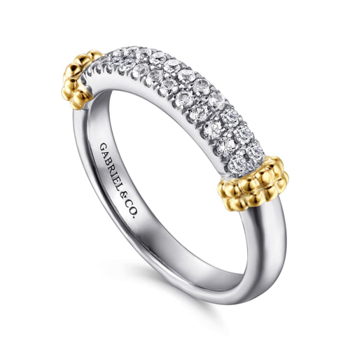 14K YELLOW GOLD AND STERLING SILVER BUJUKAN WHITE SAPPHIRE STACKABLE RING