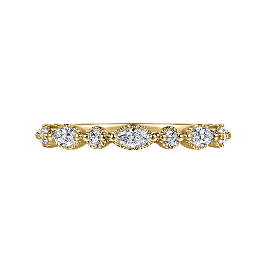 14K YELLOW GOLD DOUBLE PRONGS MARQUISE AND ROUND DIAMOND ANNIVERSARY BAND
