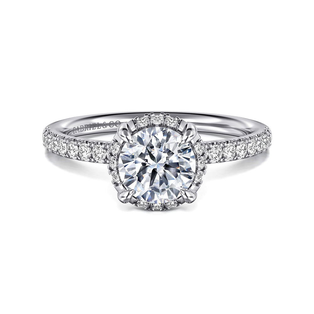 14K WHITE GOLD ROUND HIDDEN HALO DIAMOND ENGAGEMENT RING