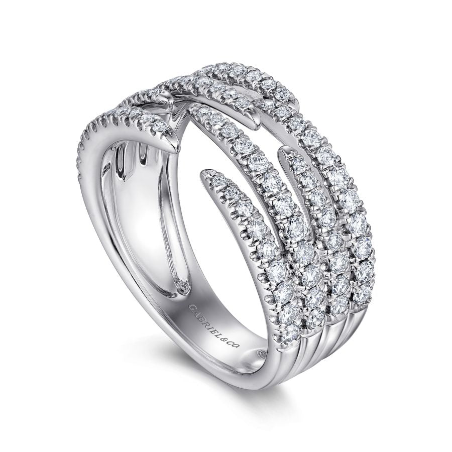 14K White Gold Open Wide Band Pave Diamond Ring