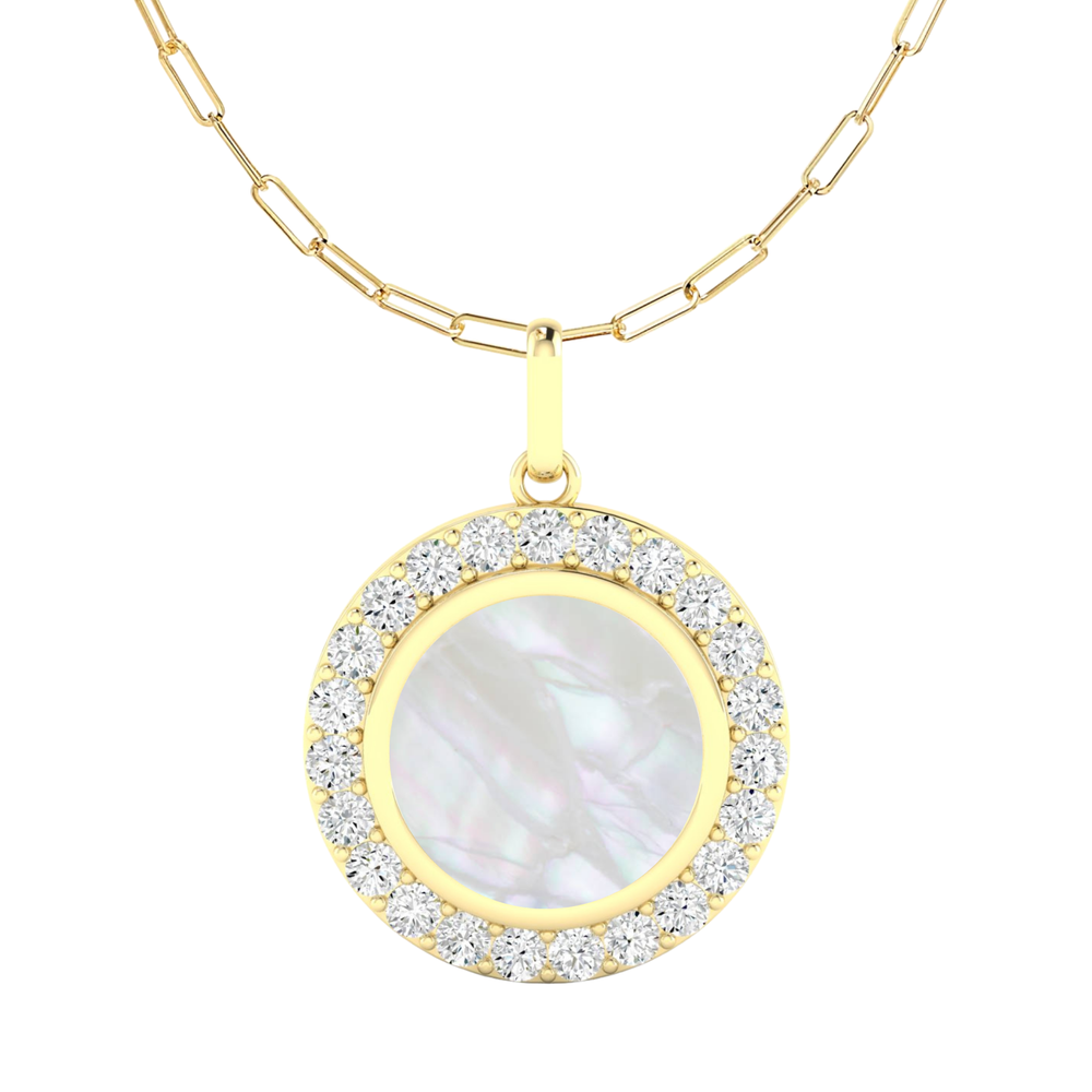 14K YELLOW LAB GROWN DIAMOND AND MOTHER OF PEARL PENDANT