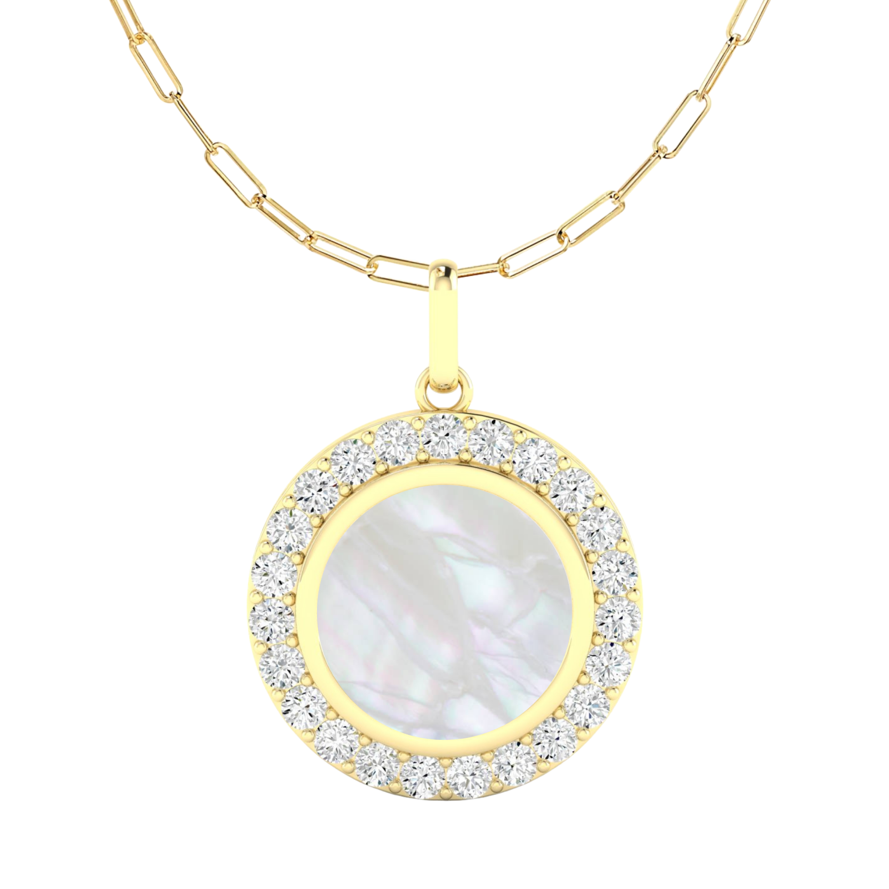 14K YELLOW LAB GROWN DIAMOND AND MOTHER OF PEARL PENDANT