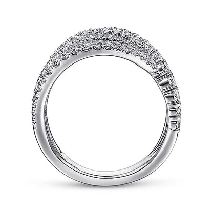 14K WHITE GOLD DIAMOND BYPASS MULTI ROW RING