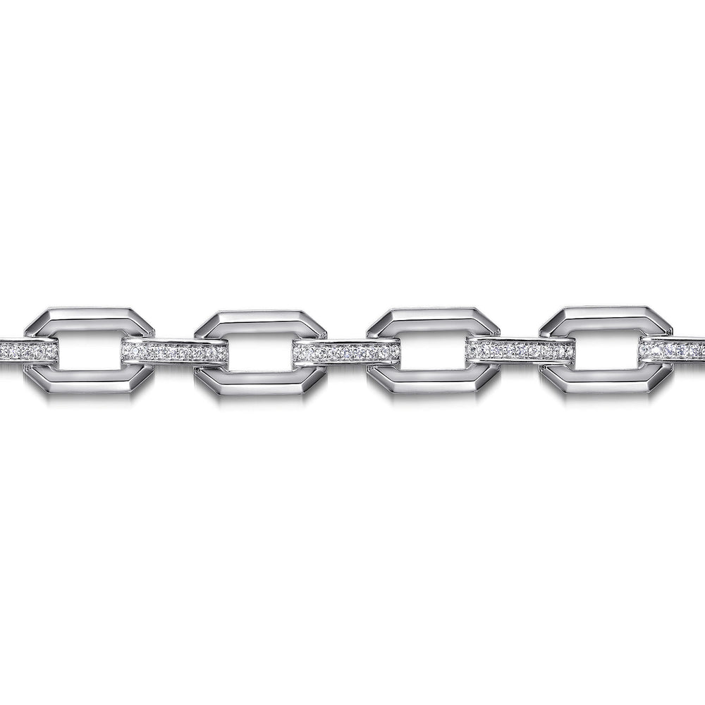 STERLING SILVER WHITE SAPPHIRE LINK CHAIN TENNIS BRACELET