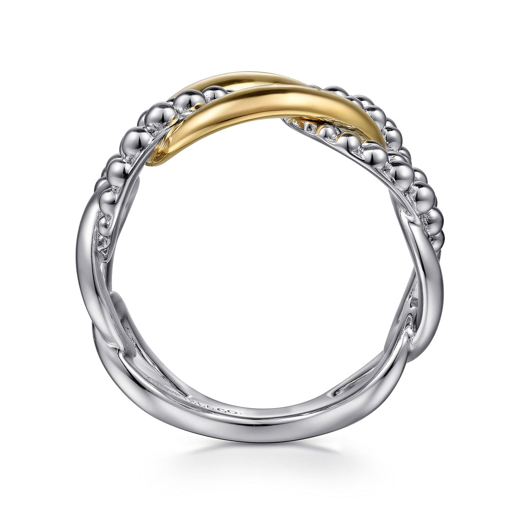 STERLING SILVER AND 14K YELLOW GOLD LINK RING