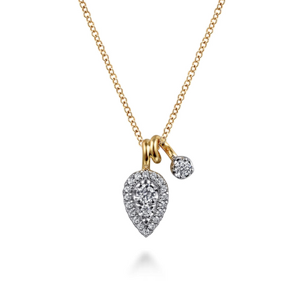 14 KARAT WHITE & YELLOW GOLD DOUBLE DIAMOND PENDANT NECKLACE