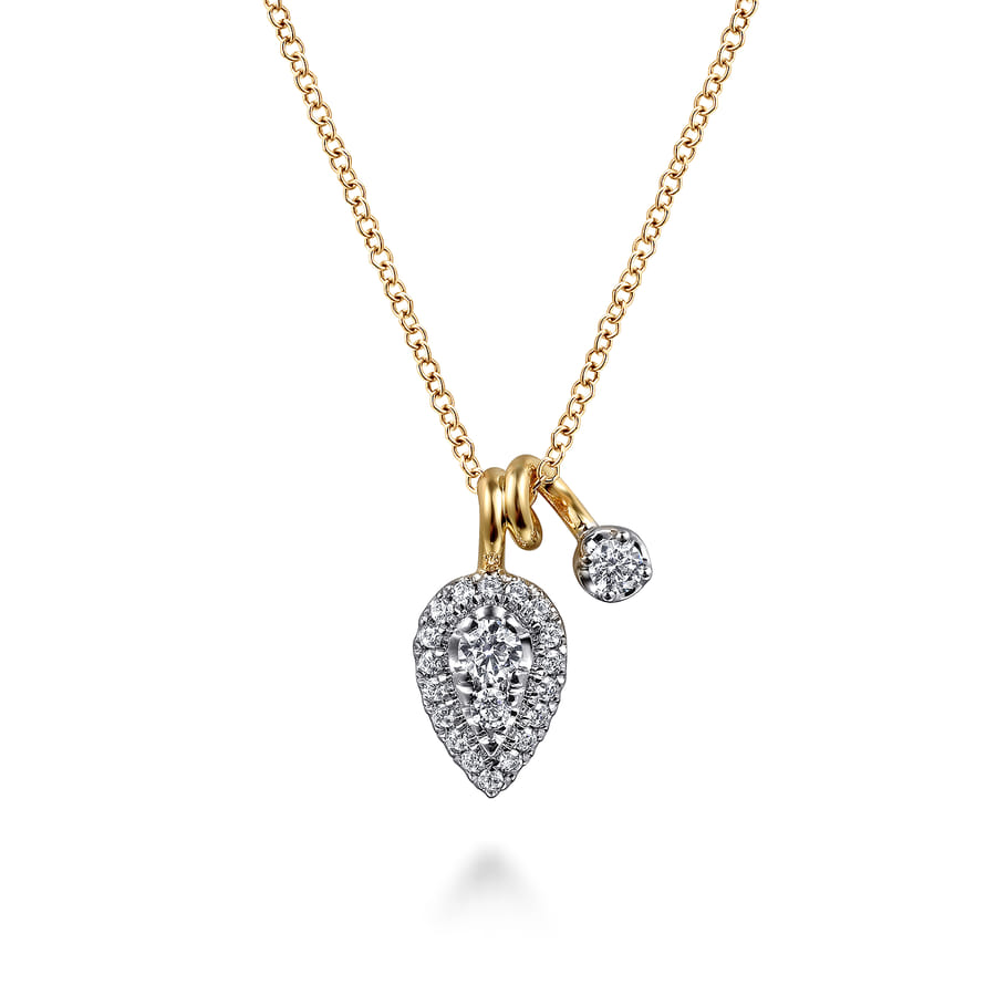 14 KARAT WHITE & YELLOW GOLD DOUBLE DIAMOND PENDANT NECKLACE