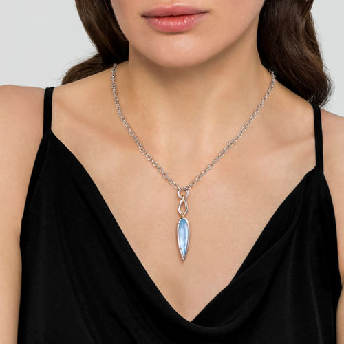 14K YELLOW GOLD AND STERLING SILVER BUJUKAN ROCK CRYSTAL AND WHITE MOTHER OF PEARL AND TURQUOISE PENDANT NECKLACE
