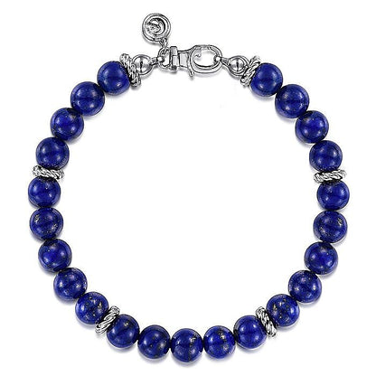 STERLING SILVER 8MM LAPIS BEADED BRACELET