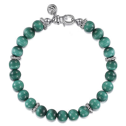 STERLING SILVER 8MM MALACHITE BEADED BRACELET