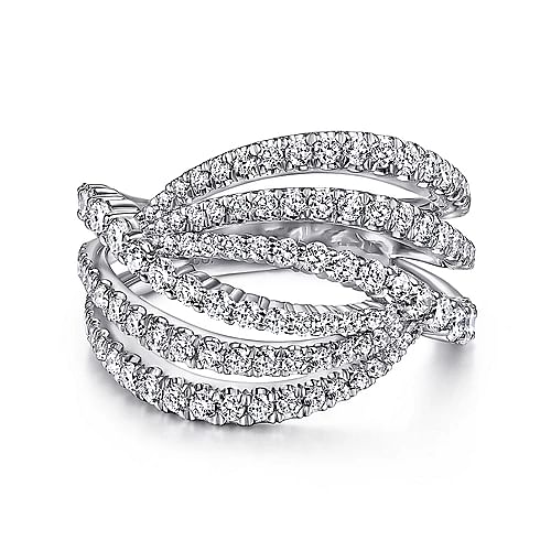 14K WHITE GOLD DIAMOND BYPASS MULTI ROW RING