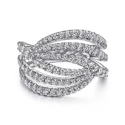 14K WHITE GOLD DIAMOND BYPASS MULTI ROW RING
