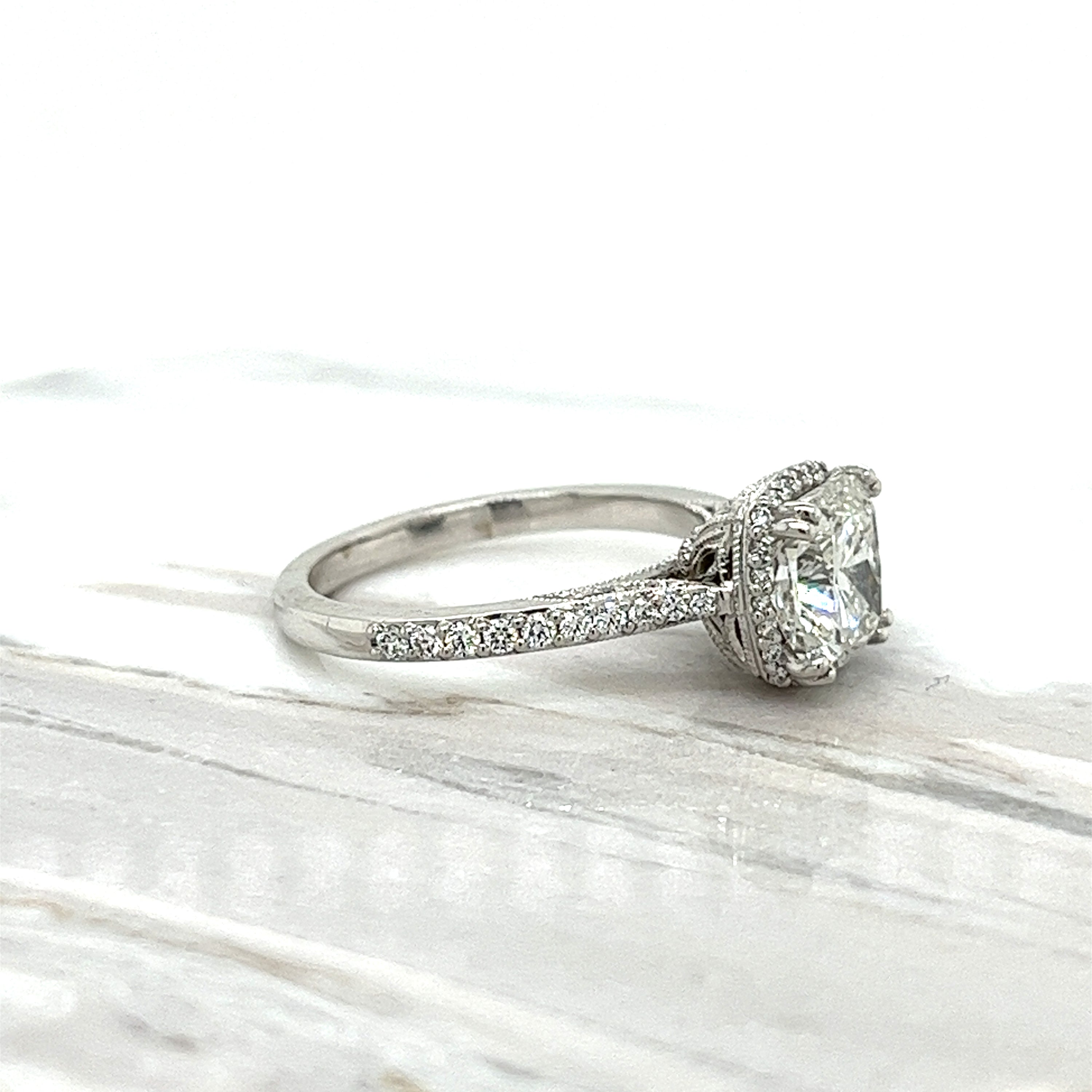 14k White Halo Diamond Engagement Ring