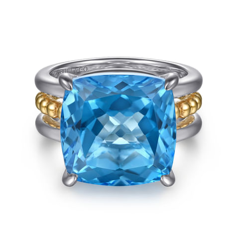 BLUE TOPAZ STERLING SILVER AND 14K YELLOW RING