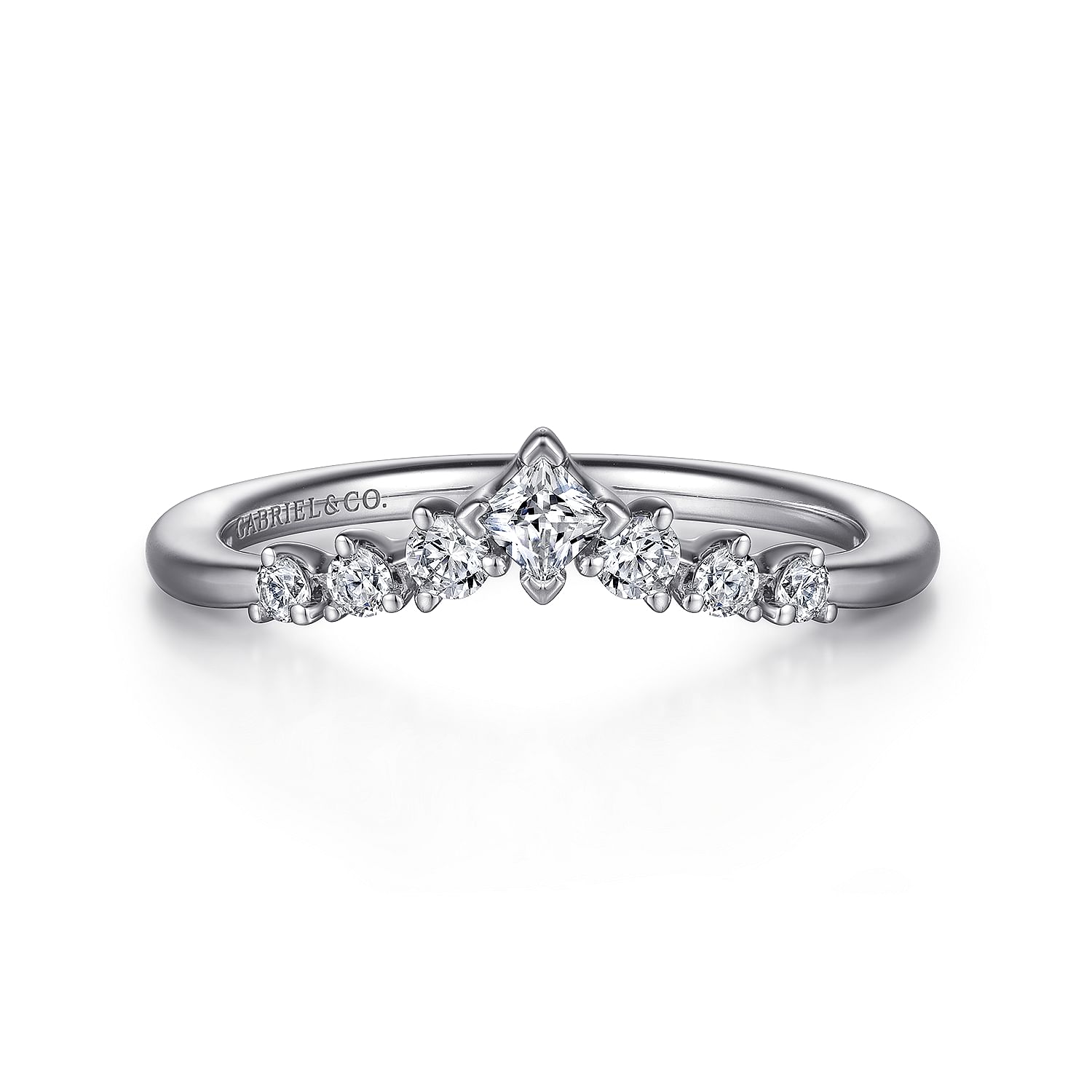 CURVED 14 KARAT WHITE GOLD PRINCESS CUT AND ROUND DIAMOND ANNIVERSARY BAND
