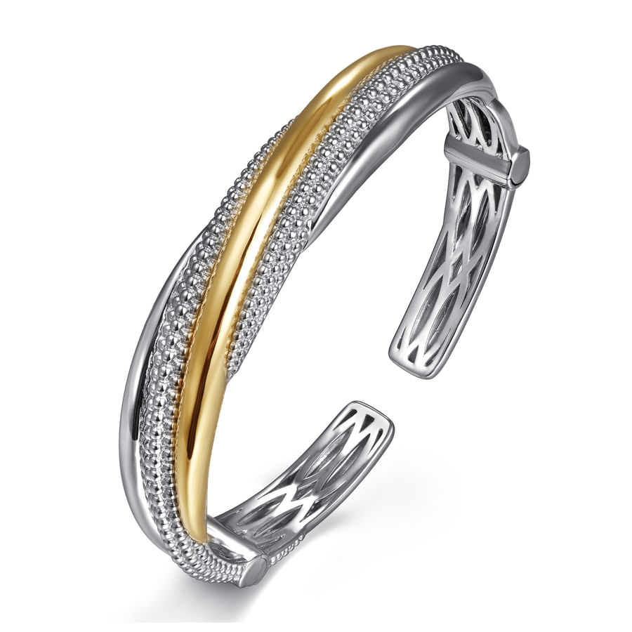 STERLING SILVER AND 14K YELLOW GOLD BUJUKAN MULTIPLE ROW BANGLE BRACELET