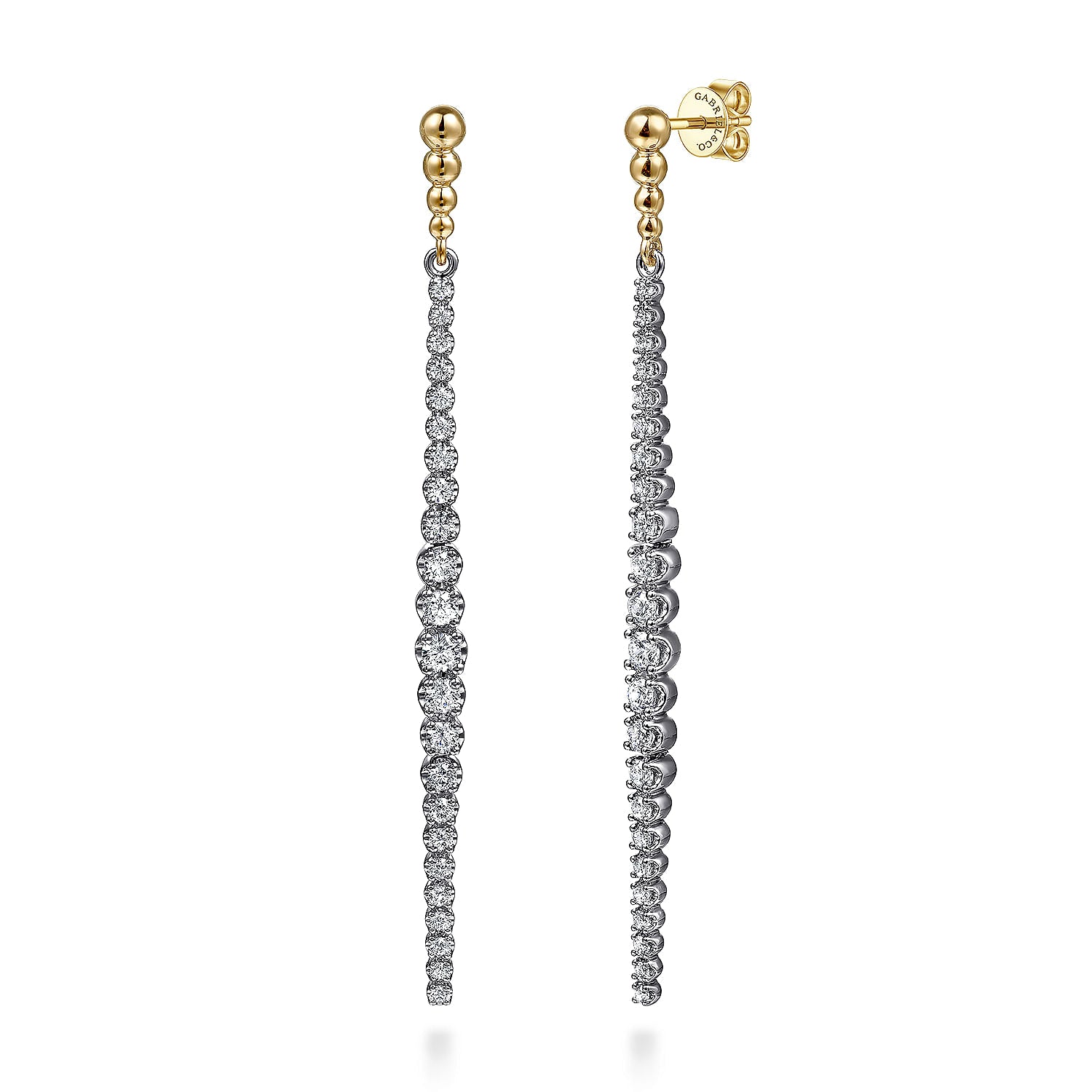 14K WHITE&YELLOW GOLD BUJUKAN DIAMOND STUD DROP EARRINGS