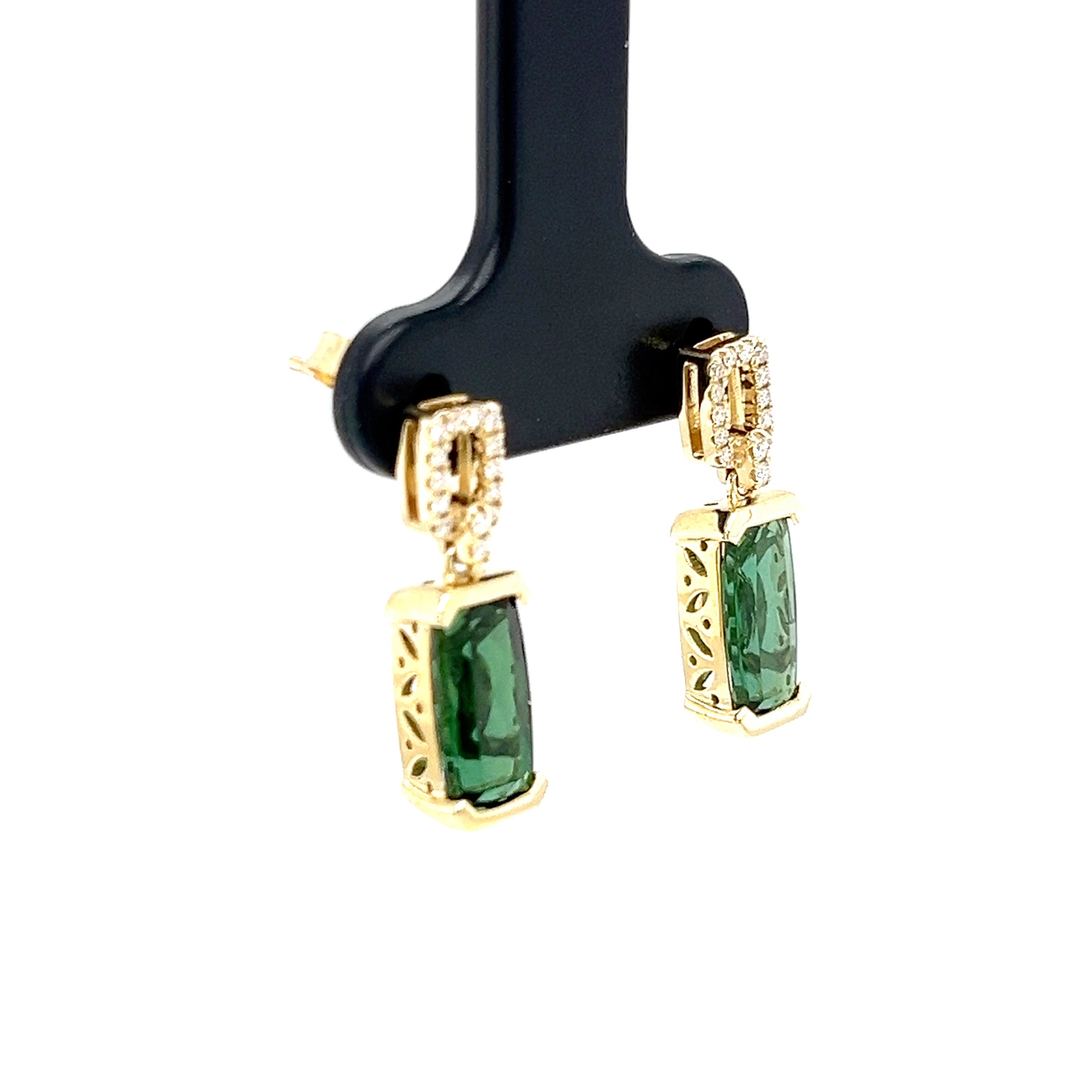 14KY DIA/GRN TOURMALINE EARRINGS