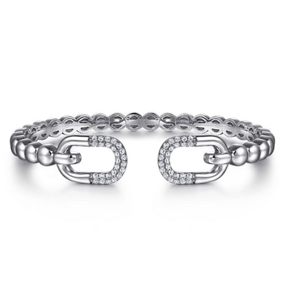STERLING SILVER BUJUKAN AND WHITE SAPPHIRE OPEN BANGLE BRACELET