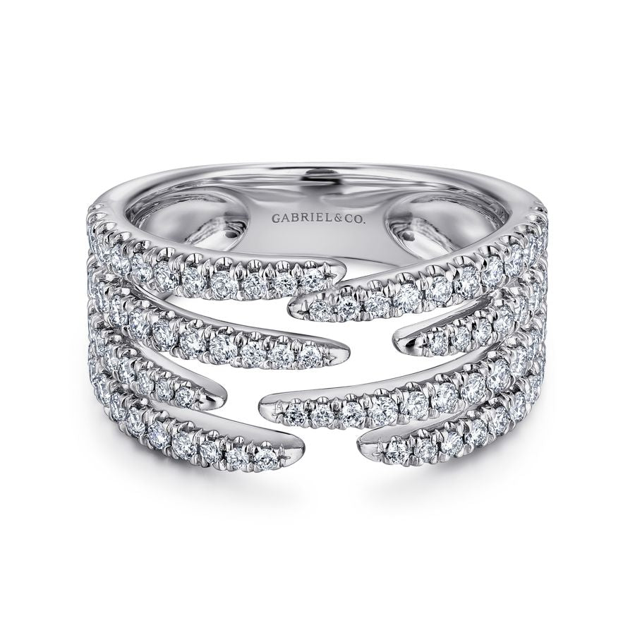 14K White Gold Open Wide Band Pave Diamond Ring