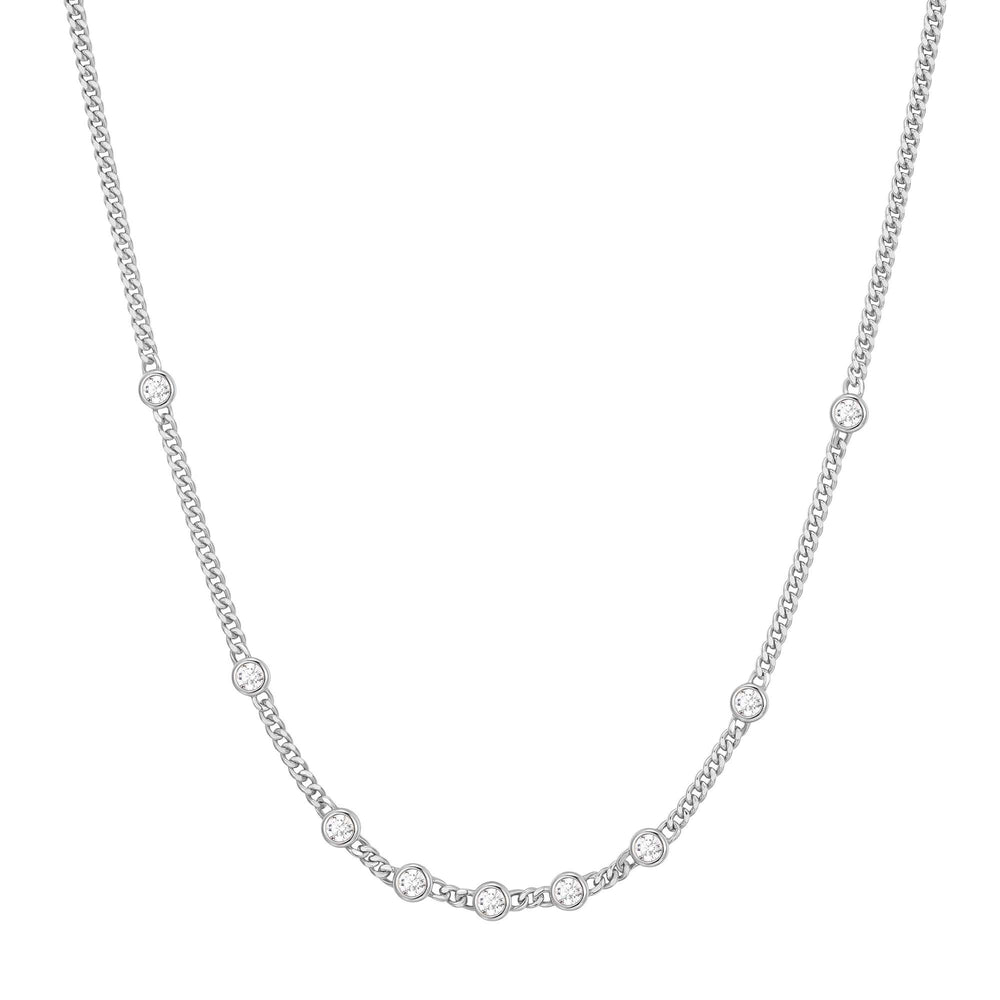 SILVER MULTI STATION ROUND STONE CHAIN NECKLACE
