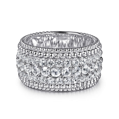 STERLING SILVER BUJUKAN WHITE SAPPHIRE WIDE BAND RING