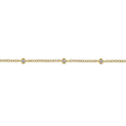 14 KARAT YELLOW GOLD DIAMOND STATIONS CHAIN BRACELET