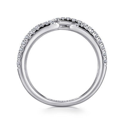 14K White Gold Open Wide Band Pave Diamond Ring