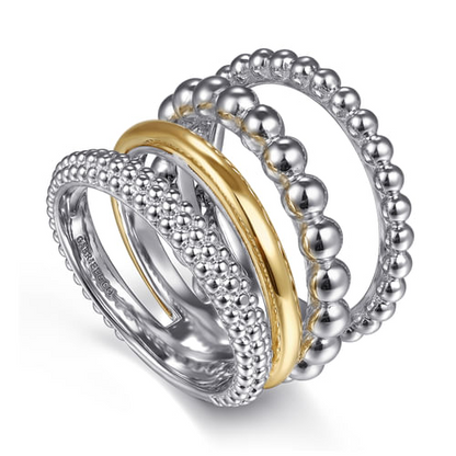 14K YELLOW GOLD AND STERLING SILVER BUJUKAN WIDE BAND RING