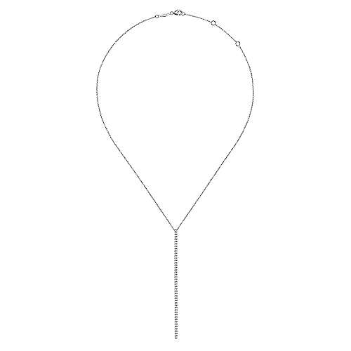 14K White Gold Long Diamond Bar Pendant Necklace