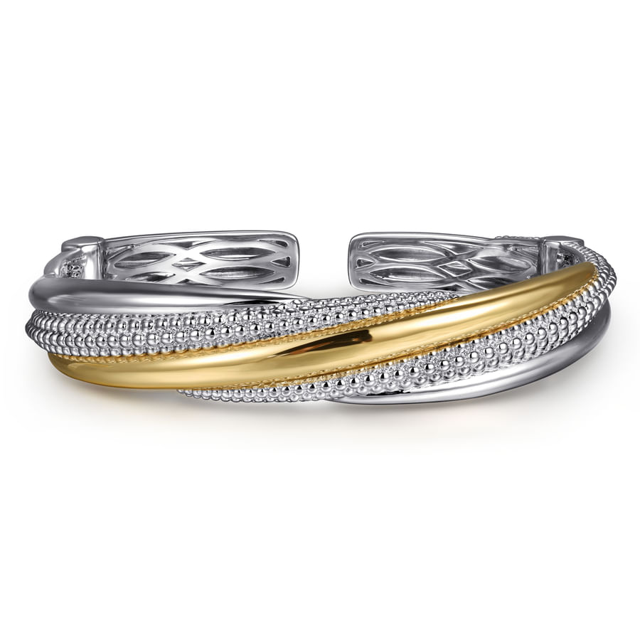 STERLING SILVER AND 14K YELLOW GOLD BUJUKAN MULTIPLE ROW BANGLE BRACELET