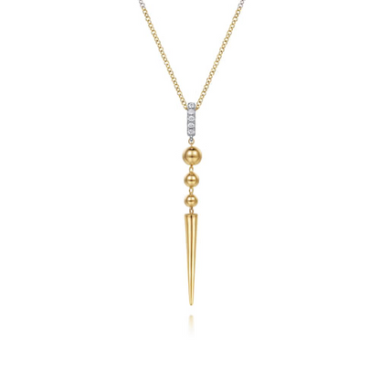 14K WHITE & YELLOW GOLD BUJUKAN BULLET AND DIAMOND DROP NECKLACE