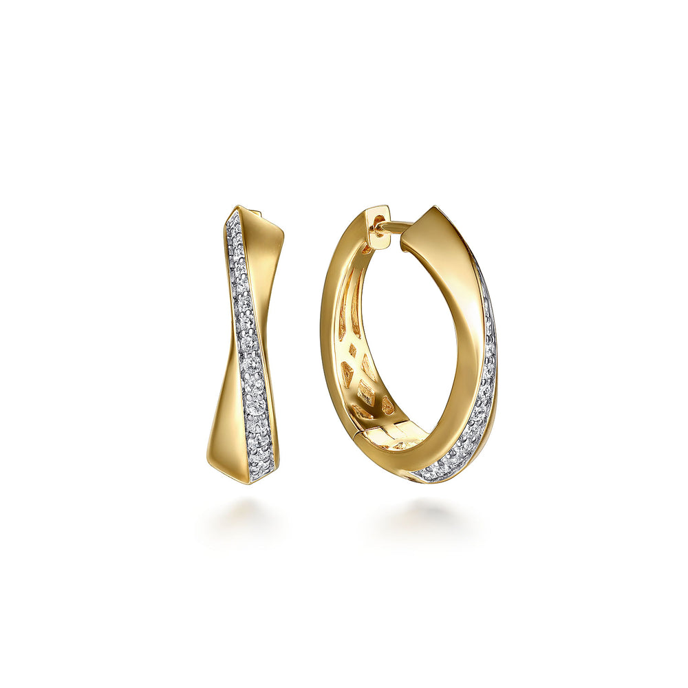 14K YELLOW GOLD DIAMOND INTRICATE HOOP EARRINGS