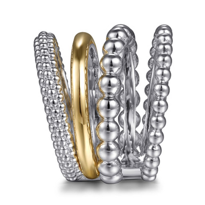 14K YELLOW GOLD AND STERLING SILVER BUJUKAN WIDE BAND RING