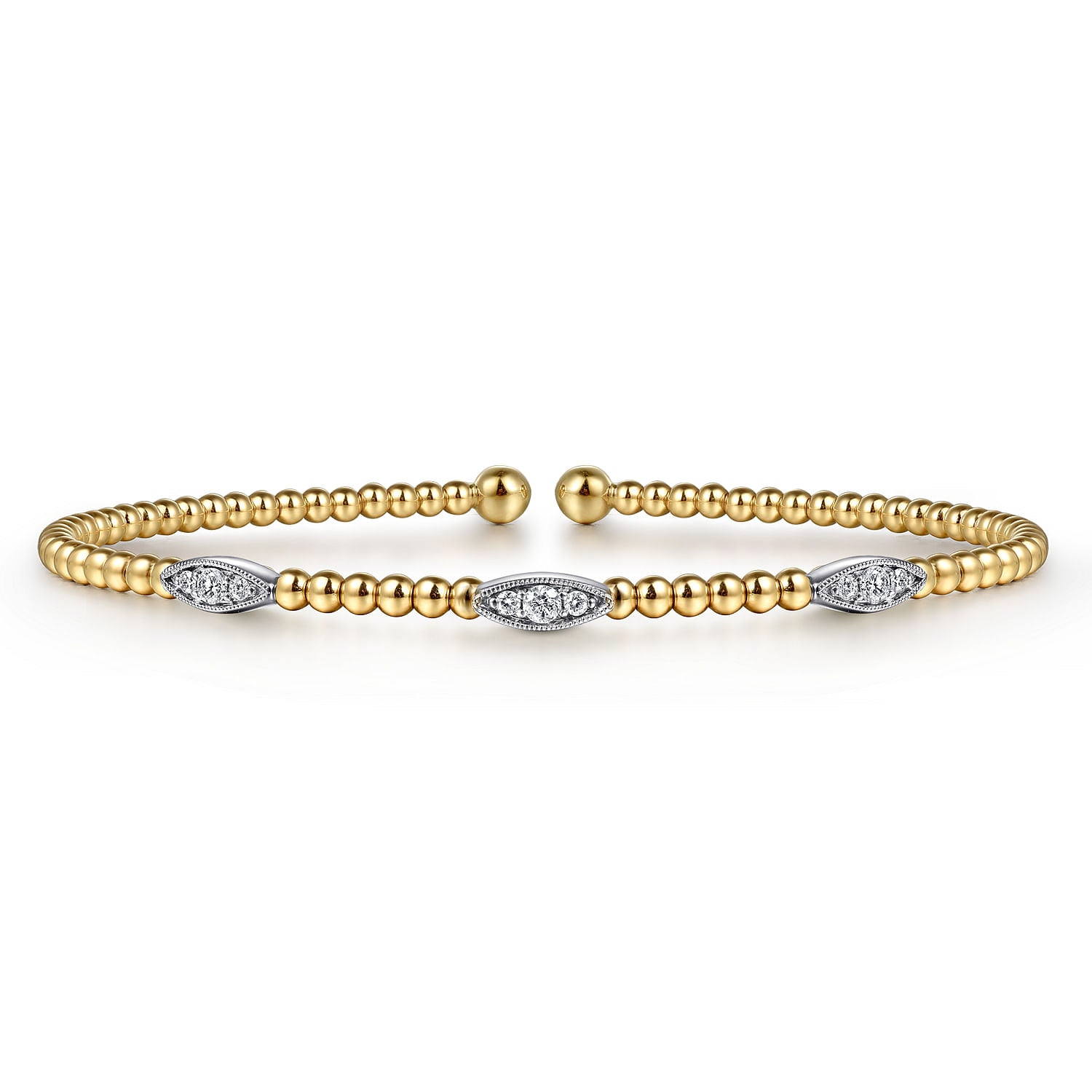 14 KARAT WHITE-YELLOW GOLD BUJUKAN DIAMOND MARQUISE STATION BANGLE