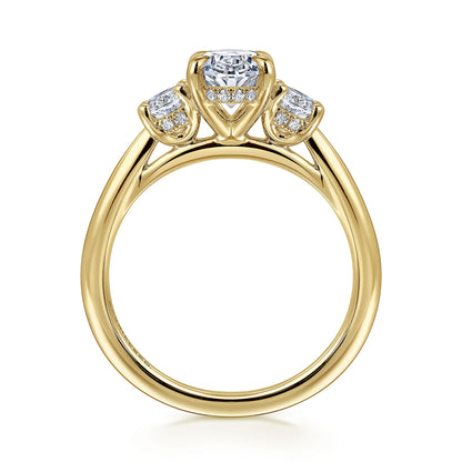 14K YELLOW GOLD OVAL THREE STONE DIAMOND ENGAGEMENT RING