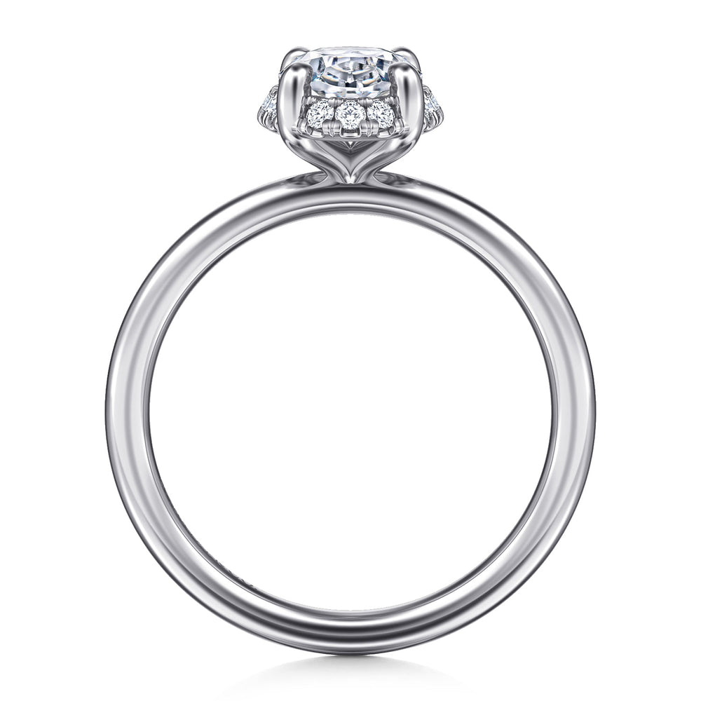 14K WHITE GOLD OVAL HIDDEN HALO DIAMOND ENGAGEMENT RING