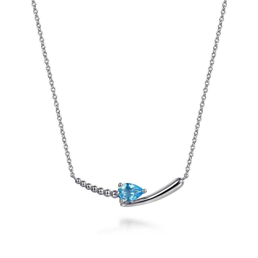 STERLING SILVER BUJUKAN AND BLUE TOPAZ BYPASS BAR NECKLACE