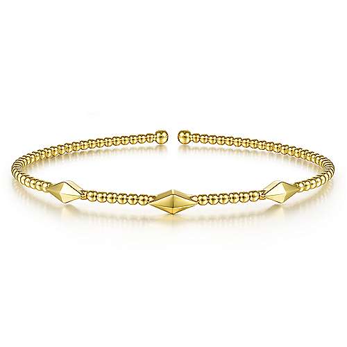 14K Yellow Gold Bujukan Bead Cuff Bracelet with Pyramid Stations