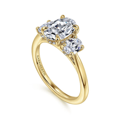 14K YELLOW GOLD OVAL THREE STONE DIAMOND ENGAGEMENT RING