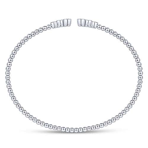 14K White Gold Bujukan Bead Split Cuff Bracelet with Bezel Set Diamonds