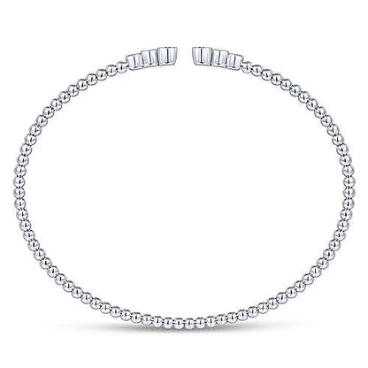 14K White Gold Bujukan Bead Split Cuff Bracelet with Bezel Set Diamonds