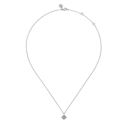 14 KARAT WHITE GOLD FLORAL DIAMOND PENDANT NECKLACE