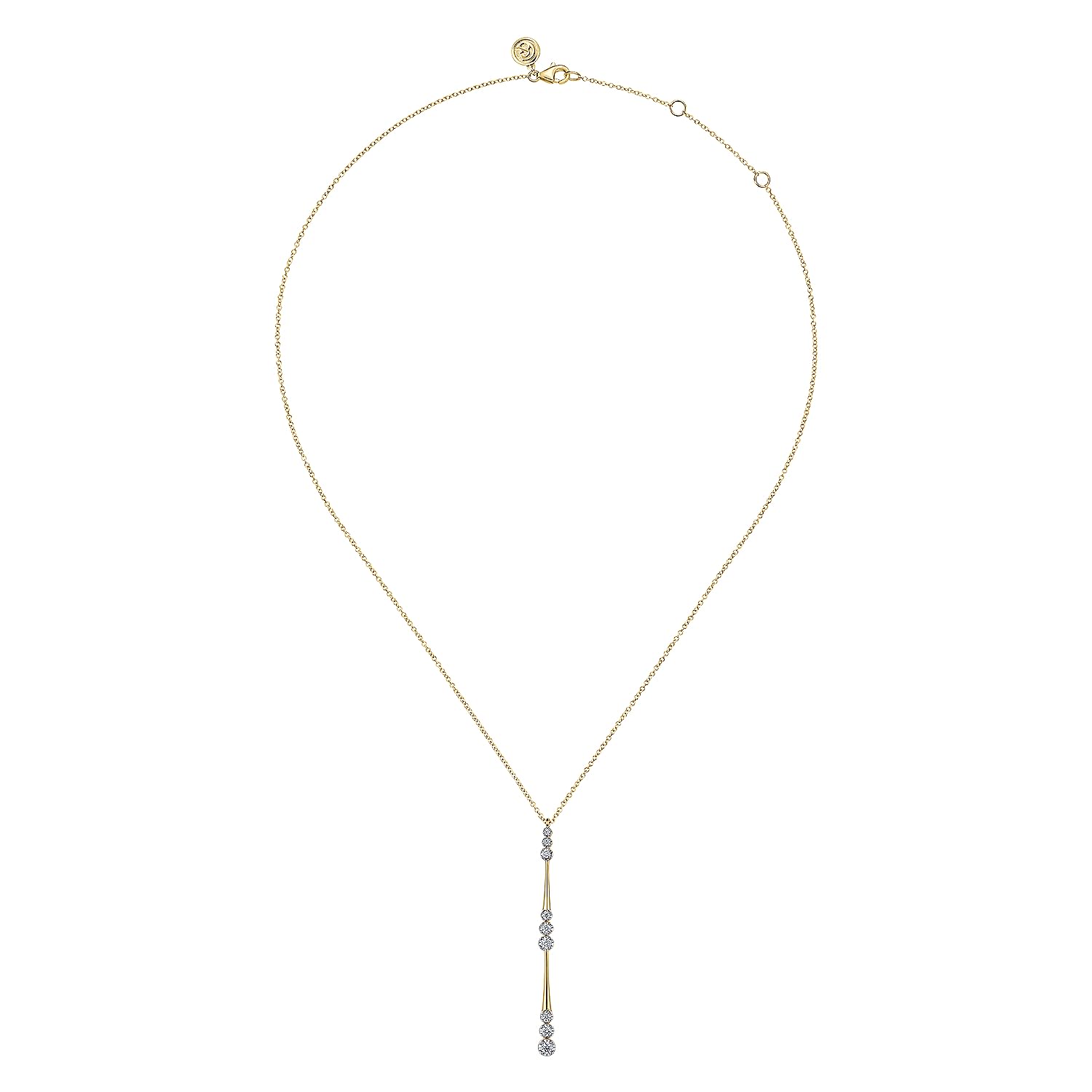 14 KARAT YELLOW GOLD GRADUATED DIAMOND STATION DROP Y NECKLACE