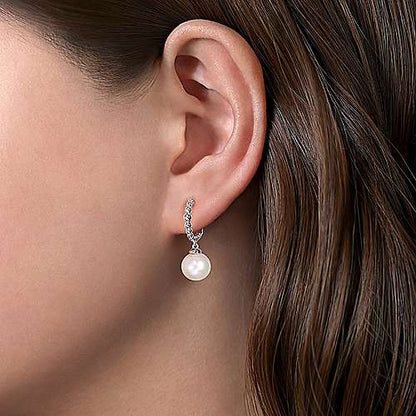 STERLING SILVER PEARLS HUGGIE DROP EARRINGS-BUJUKAN