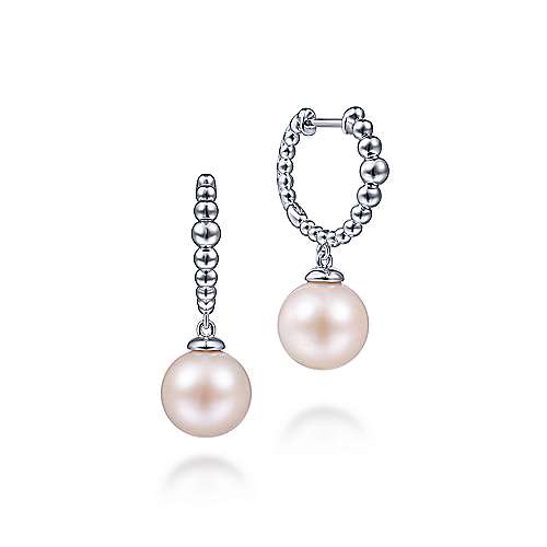 STERLING SILVER PEARLS HUGGIE DROP EARRINGS-BUJUKAN