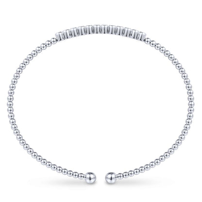14K White Gold Bujukan Bead Cuff Bracelet with Bezel Set Diamond Stations
